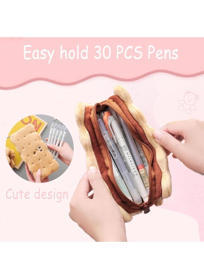 ChicAbode Cute Pencil Case for Kids, Cookies Pencil Bag, Large Capacity Pencil Pouch, Aesthetic Pencil Case Pouch, Preppy Pencil Case, for School Students, Stationery Storage Bag, Brown, Pencil Case - Image 3